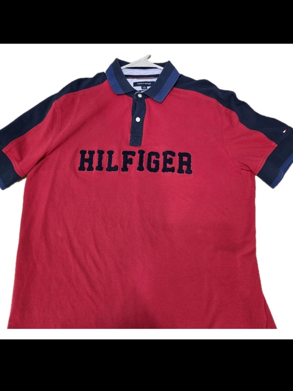 Tommy Hilfiger Hilfiger Logo Colorblock Polo Shirt XL Red Navy Y2K Custom Fit